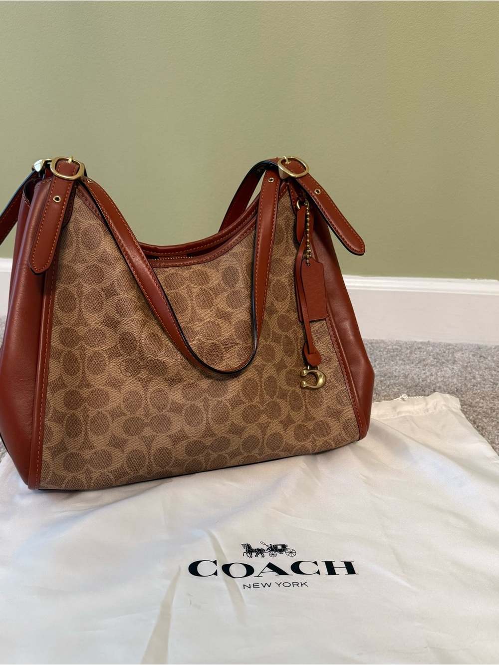 Coach Brown Signature Canvas Shoulder Hobo with Saddle Leather Trim